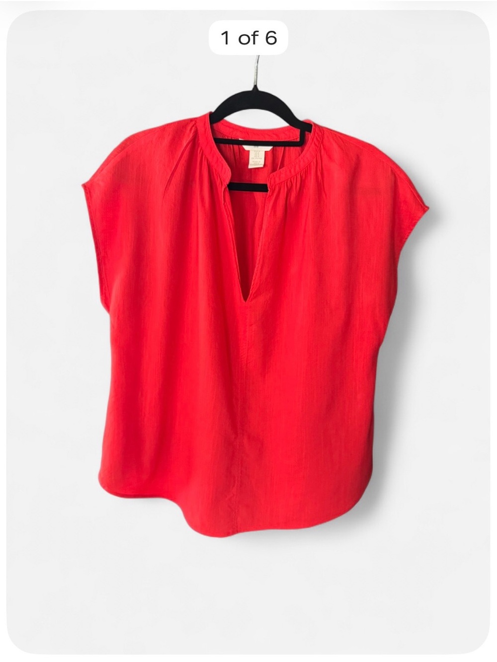 H&M Bright Red Soft V-Neck Blouse Women’s Medium Relaxed Short Sleeve Top